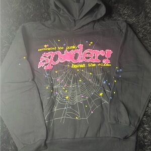 Black Hoodie with Pink and Yellow Graphic